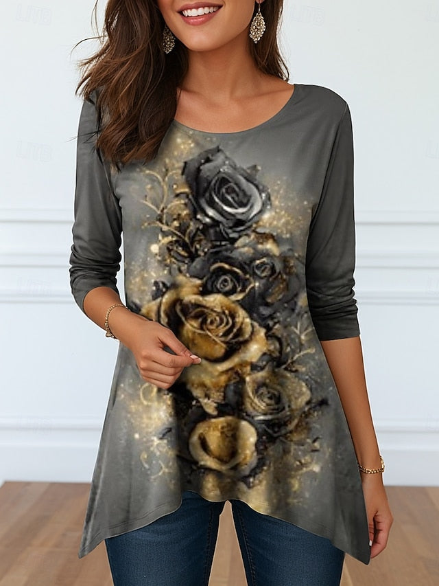Women's T Shirt Print Asymmetrical Graphic Geometric