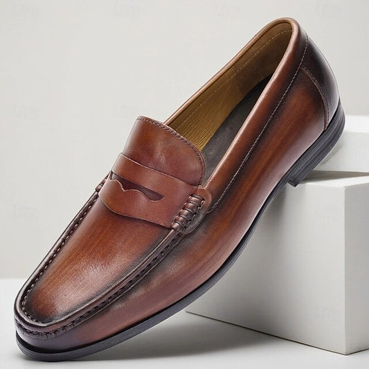 with Slip-On Brown Loafers Men's Shoes Leather Penny