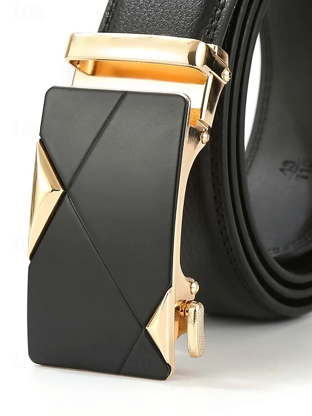 with Leather Belt Black Metal Elegant Men's Adjustable