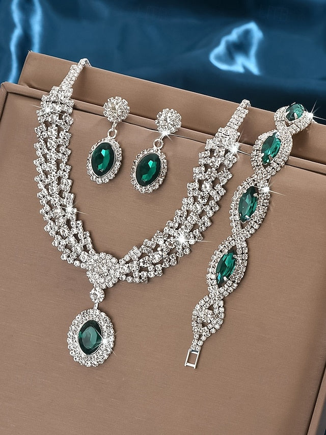 – for Women Jewelry Necklace Crystal Set Elegant Green Luxury