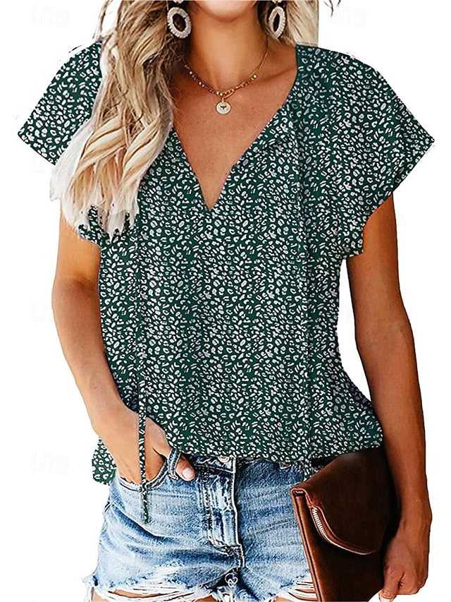 Women's Shirt Blouse Lace up Print Leopard Casual Short