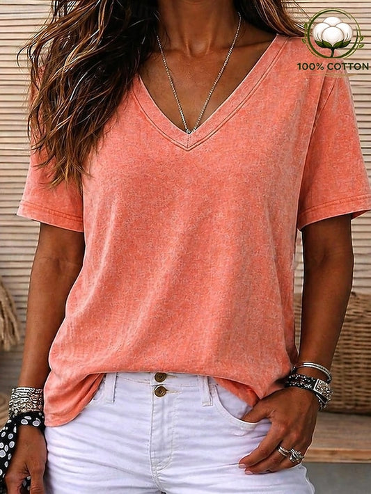 Women's 100% Cotton T Shirt Cotton Acid Wash Vintage