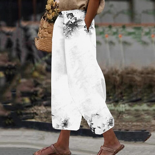 Women's Pants Trousers Fashion Long Floral Side Pockets