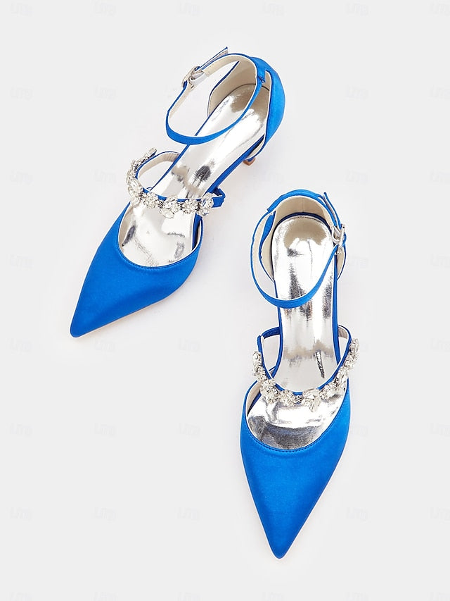 - Satin Rhinestone Black Heels Embellishments with Women's