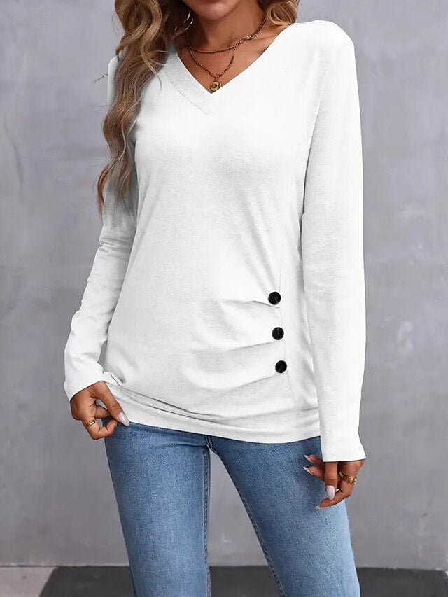 Women's Blouse Buttons Solid Color Stylish Casual Beach