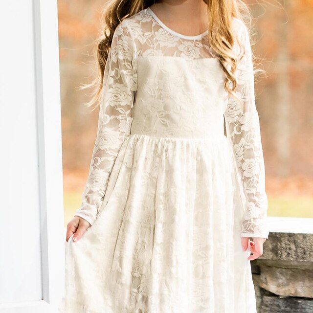 Long Girls' Colored Dress Girl Flower Solid Kids