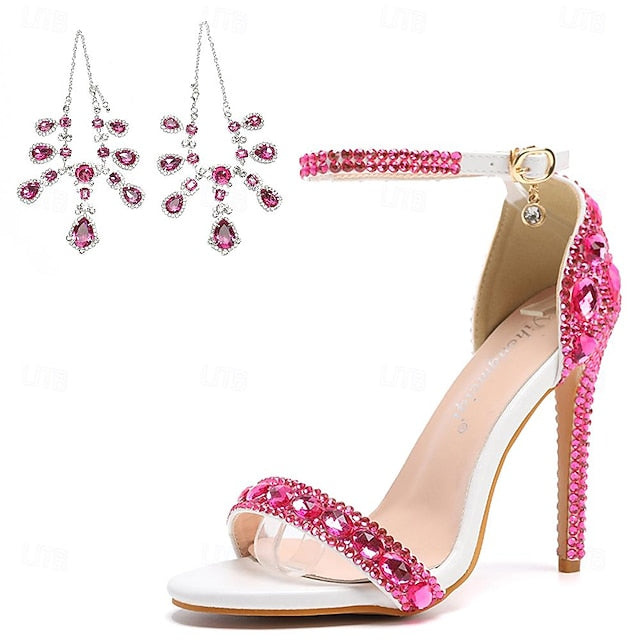 Matching Stiletto Green Women's with Rhinestone Ankle Heels
