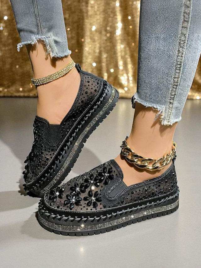 Rhinestone Sneakers with Mesh Women's Embellished Slip-On