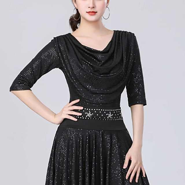 Latin Dance Top Pure Color Splicing Women's Performance