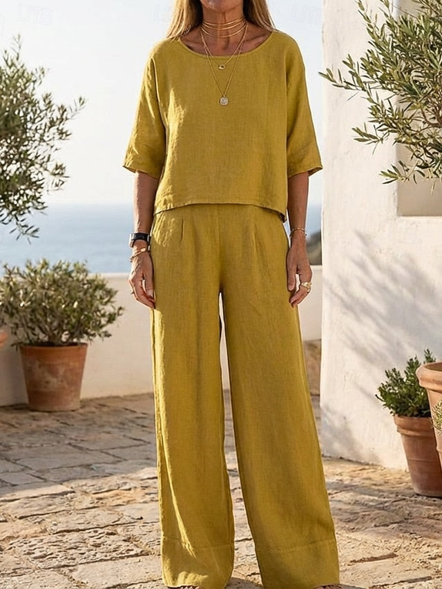 Women's Cotton Linen Sets Pants Sets Bolero Top Short