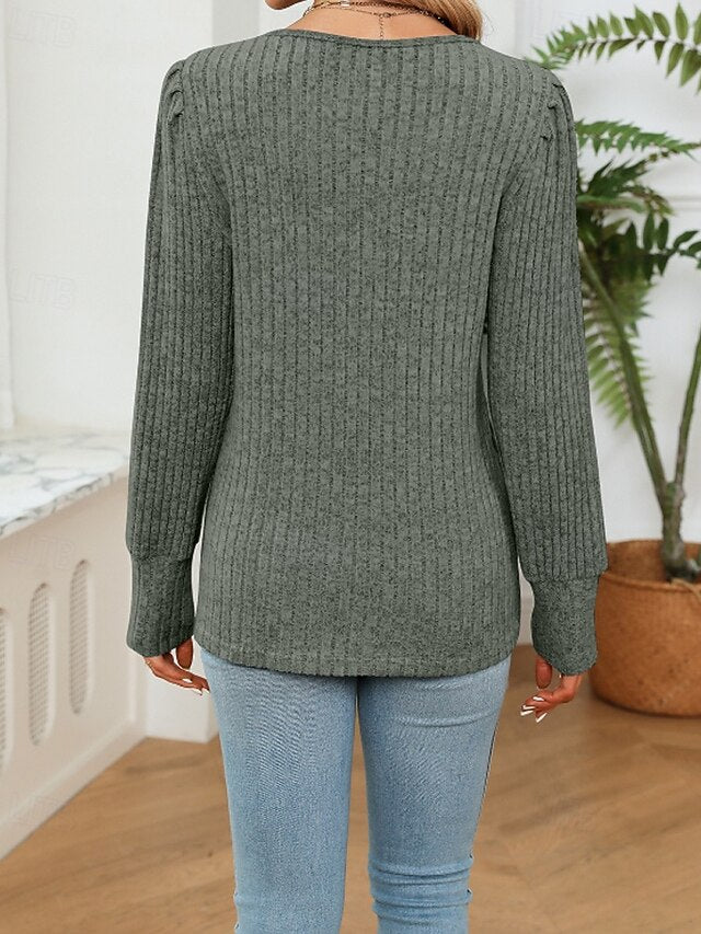 Women's T Shirt Patchwork Solid Color Casual Long Sleeve V