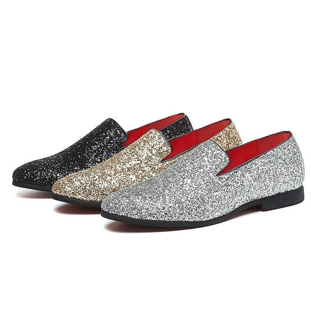 Slip-On Loafers Glitter with and Men's Design Silver