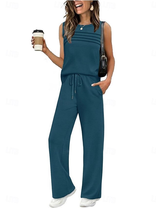 Women's Camis Pants Sets Bolero Top Sleeveless Crew Neck