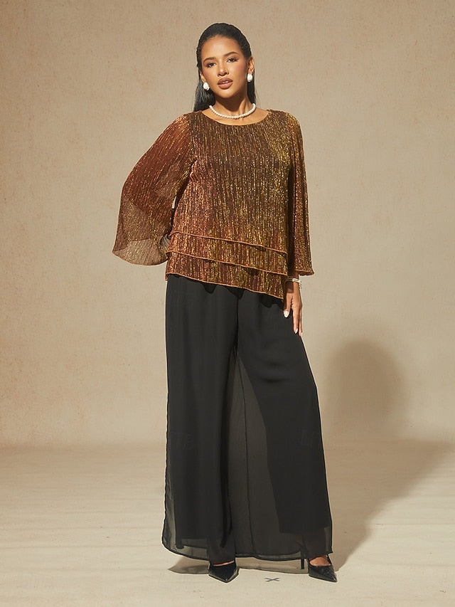 Women's Blouse Chiffon Tops Lace Tops Ruched Glitter Solid