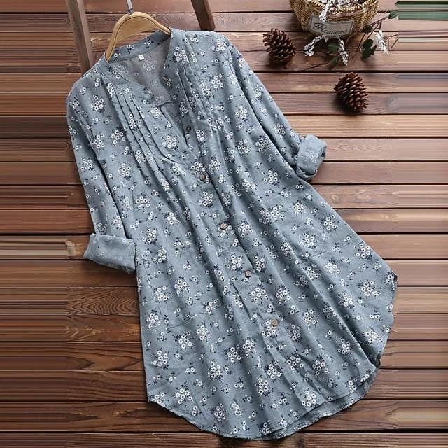 Long Cotton Top White Cotton Blouse Women's White Blue