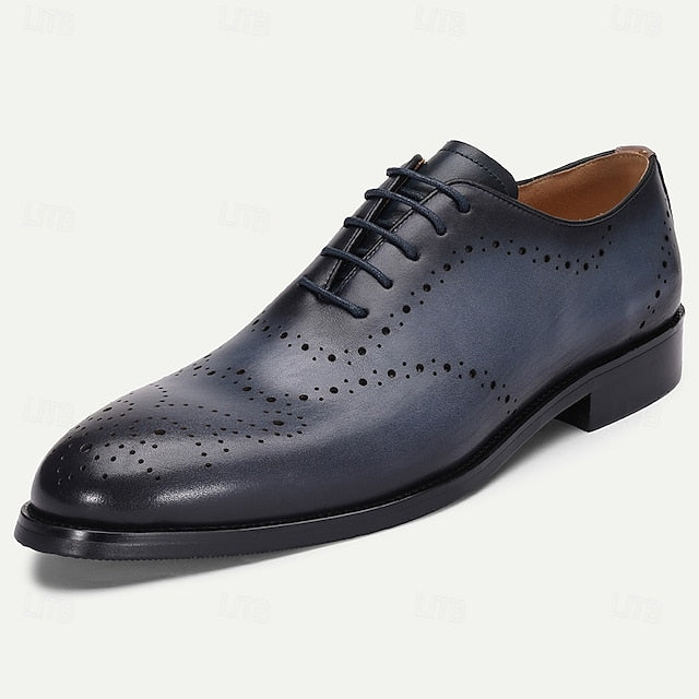 Blue Navy Cowhide Oxford Classic Genuine Men's Shoes