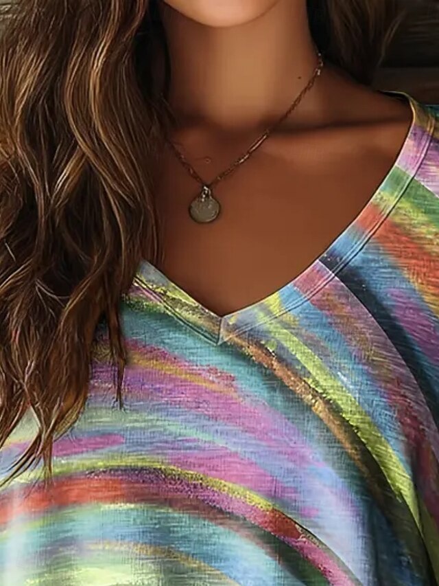 Women's T Shirt Print Heart Graphic Rainbow Vintage Casual