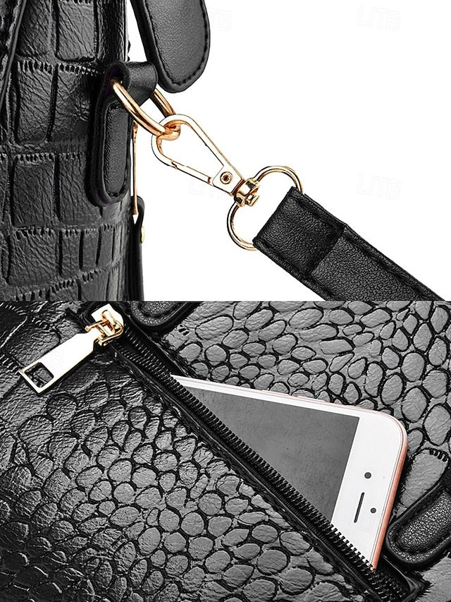 Women's Faux Leather Crocodile Pattern Handbag with Tassel