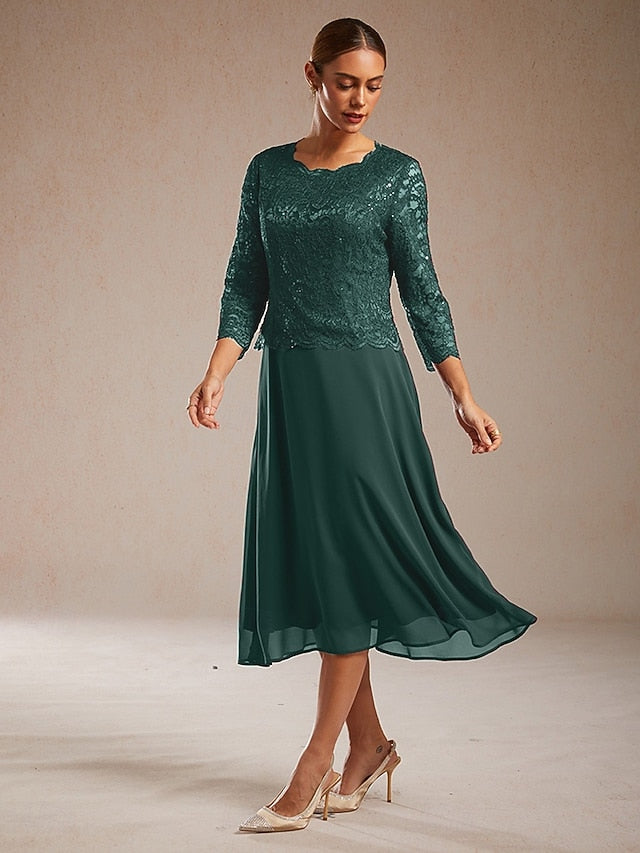 Women's Midi Dress Chiffon Dress Elegant Solid Color 3/4
