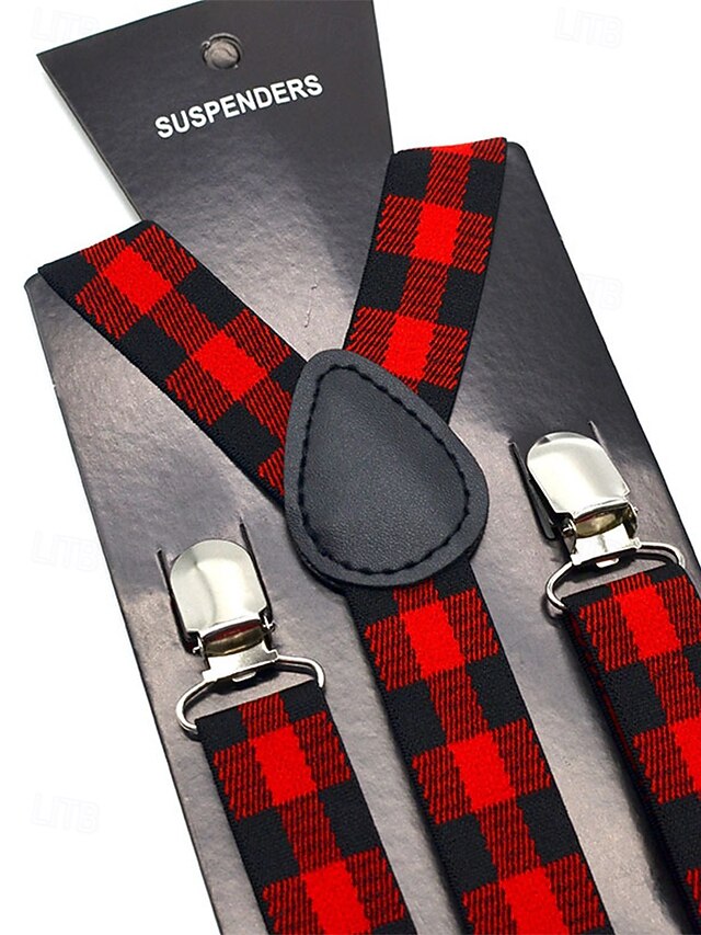 Set Tie Adjustable Bow Christmas Suspender Plaid Men's and