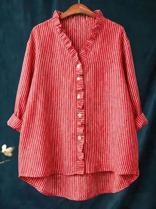 Women's Boho Shirt Ruffle Graphic Striped Elegant Vintage