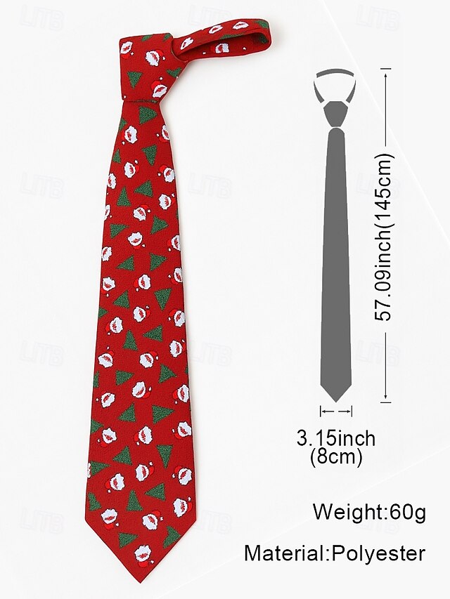Men's Tie – Christmas Santa Fun Silk Polyester Tree and