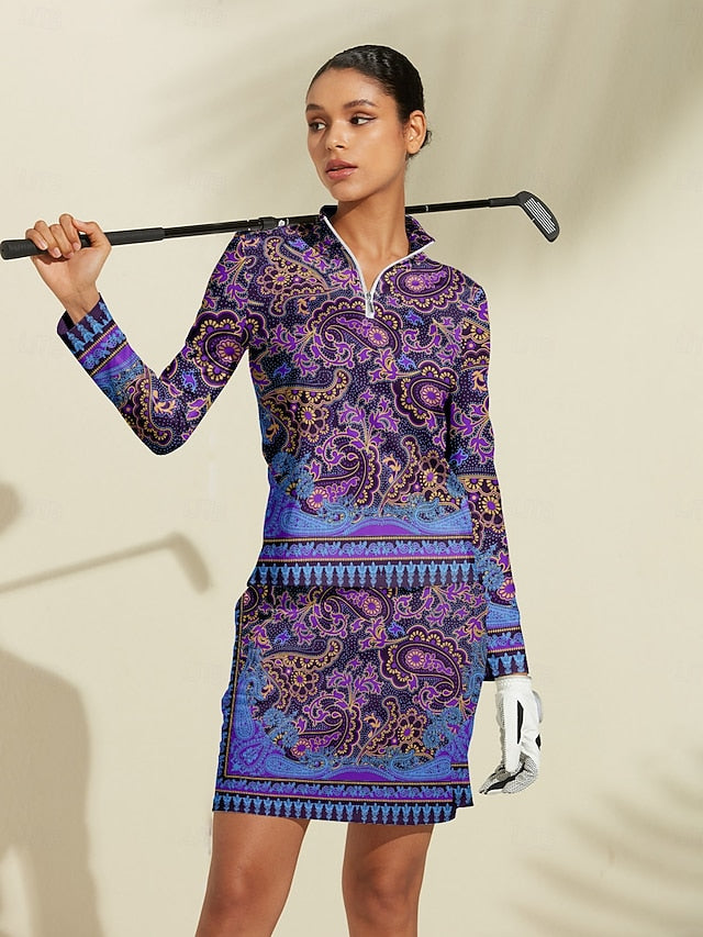 Women's Golf Polo Shirt Golden Long Sleeve Top Ladies Golf