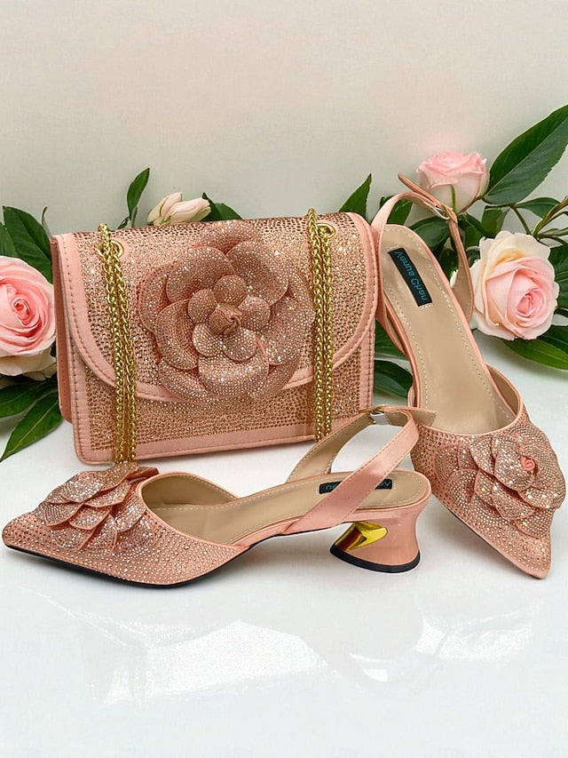 Rhinestone with Matching Women's Gold Slingback Pumps
