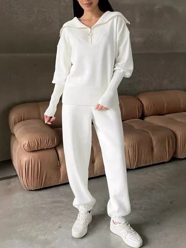 Women's Blouse Pants Sets Long Sleeve Shirt Collar Solid