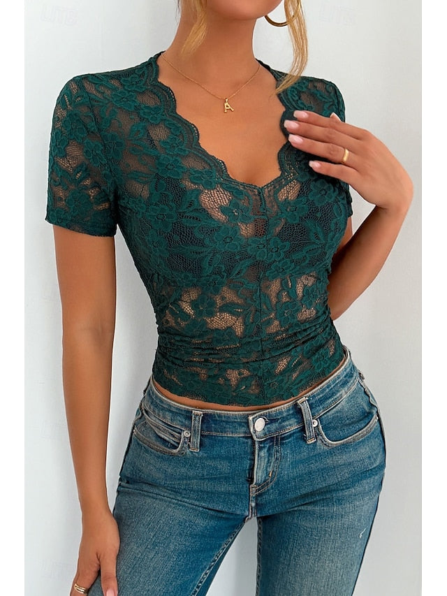 Women's Blouse Lace Tops Lace Plain Stylish Modern Short