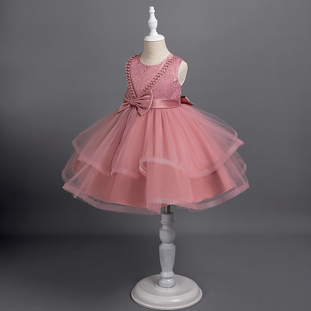 Sleeveless Girls' Color Dress Party Solid Toddler