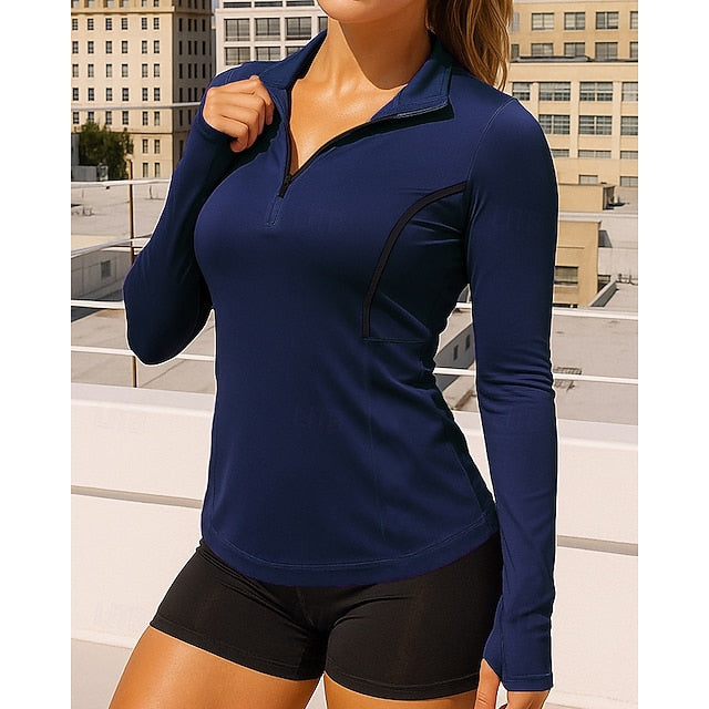 Women's Trackshirt Long Sleeve Shirts Quarter Zipper Long