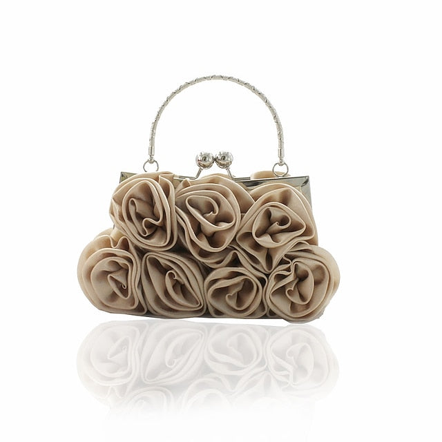 Women's Red Rose Fabric Evening Clutch with Top Handle,