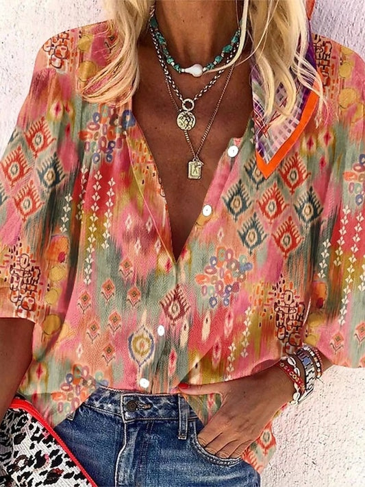 Carnival Women's Blouse Buttons Print Ombre Floral Graphic