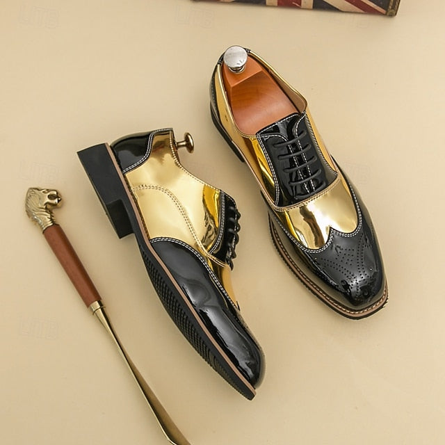 Black Men's Patent with Shoes Gold Oxford and Leather