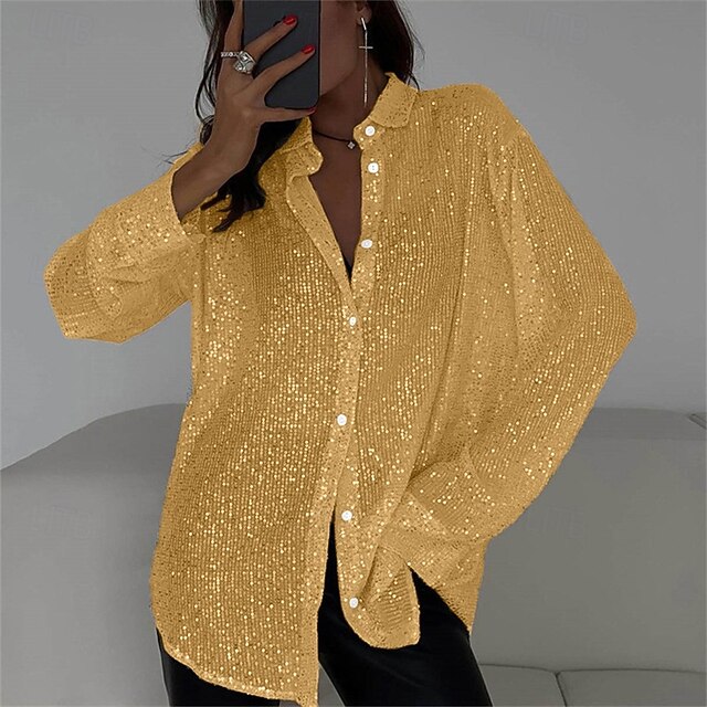 Women's Blouse Dressy Tops Sequin Tops Ruched Sequins