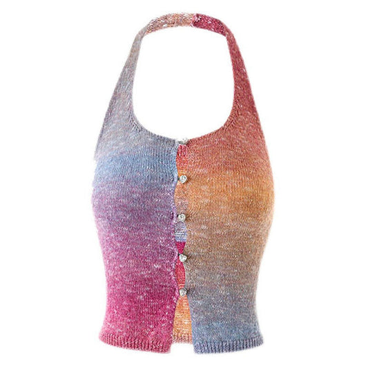 Gradient Colorful Knit Halter Top