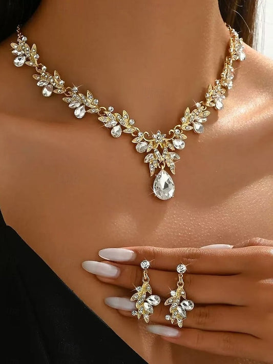 Rhinestone Pendant - Set Women's Jewelry Gold Teardrop with