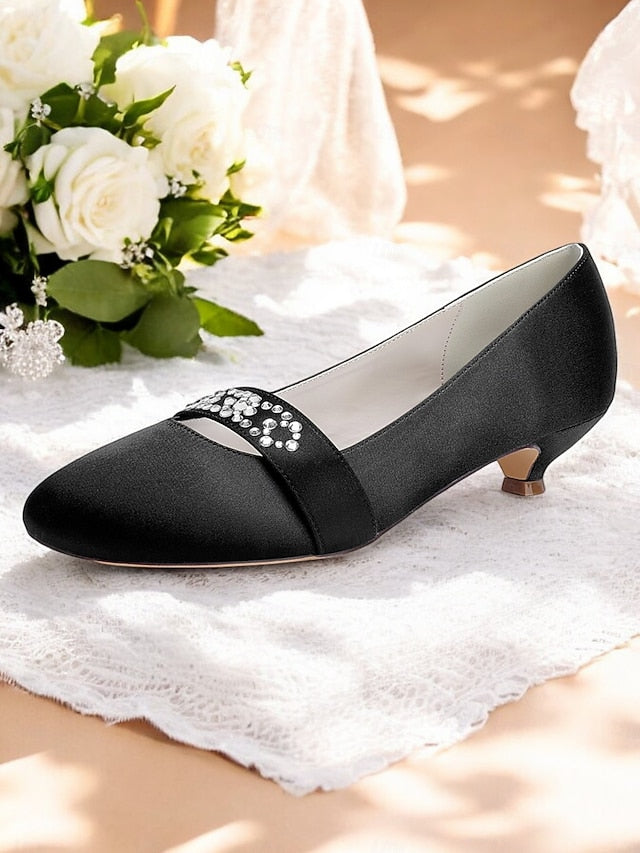 Blue Women's Rhinestone with Satin Kitten Heels