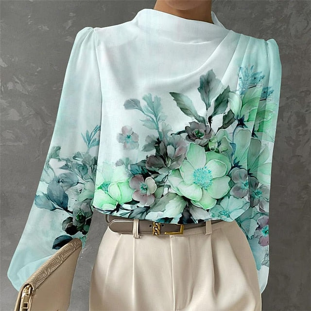 Women's Blouse Long Sleeve Fashion Floral Print Regular