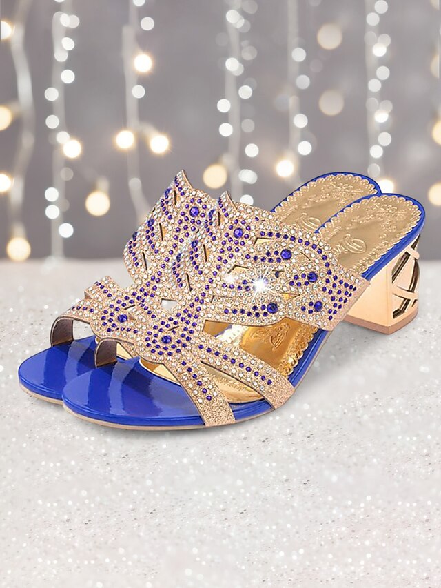 and Gold - Heeled Sandals Embellished Green Rhinestone