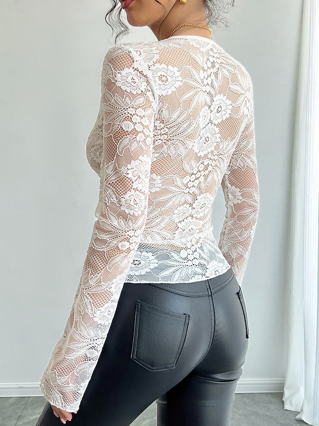 Women's Blouse Lace Tops Lace Floral Graphic Plain Stylish