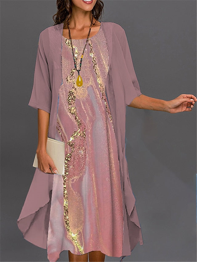 Women's Graduation Dress Midi Dress Two Piece Dress Set