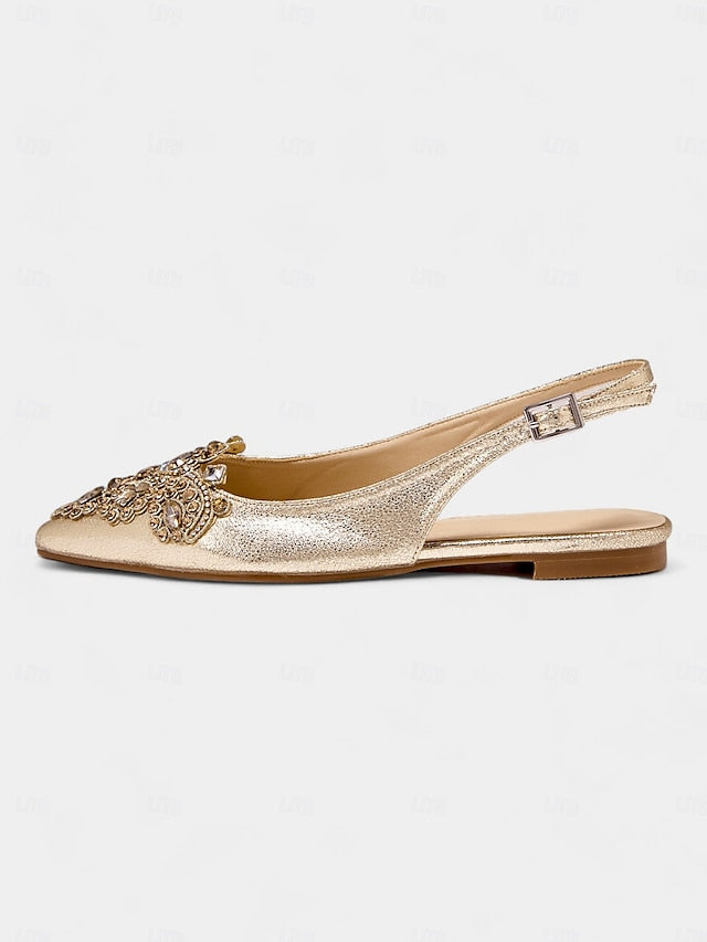 Embellished Women's Pointed Slingback with Gold Flats Toe