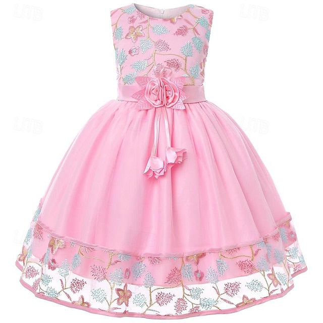 3D Dress Flower Girls' Girl Sleeveless Party