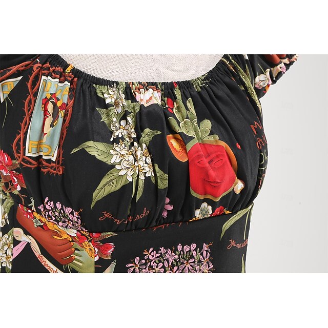 Retro Vintage 1950s Blouse / Shirt Off Shoulder Flower / Floral