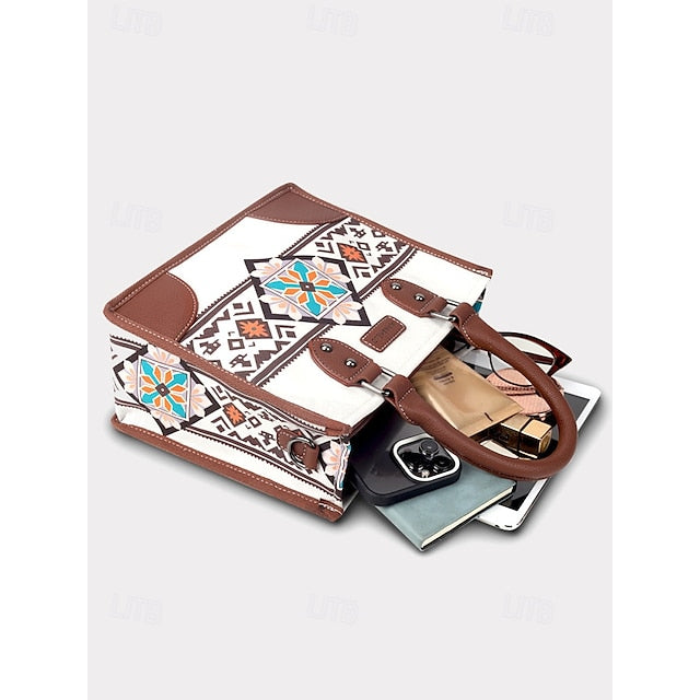 Handbag Canvas Leather Set Faux Ethnic Women's and with