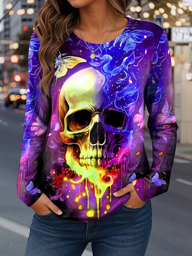 Women's T Shirt Skulls Graphic Fashion Casual Long Sleeve