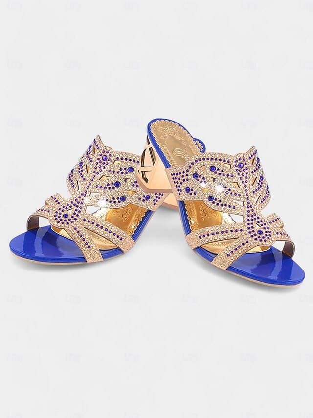 and Gold - Heeled Sandals Embellished Green Rhinestone