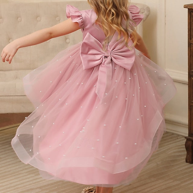 Dress Girls' Party Color Kids Flower Girl Solid
